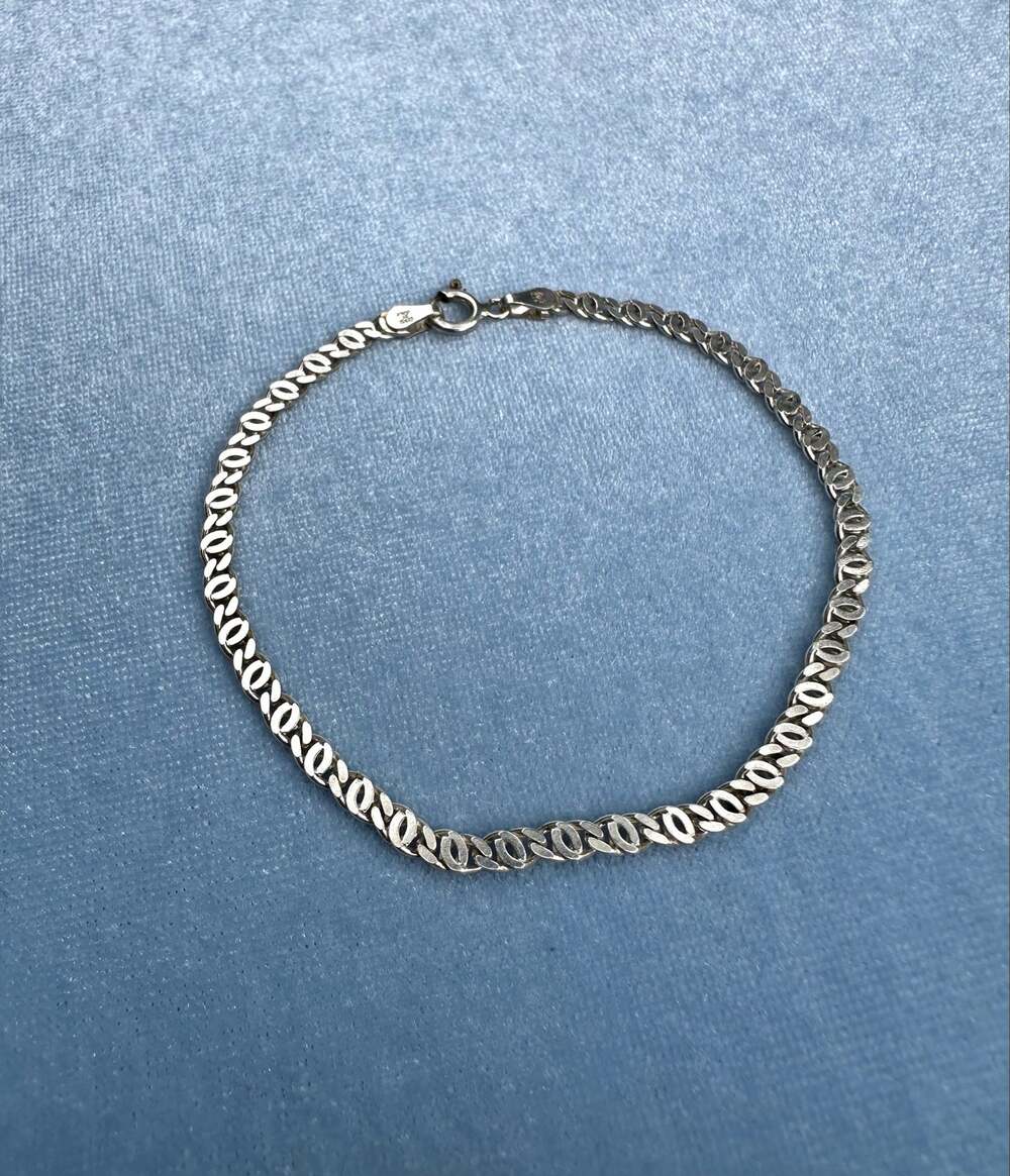 Milor Italy Solid 925 Sterling Silver Flat Twisted Curb Link Bracelet Vintage